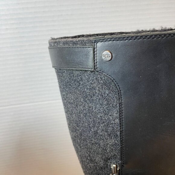 UGG Women's Black Leather & Gray Wool Tall Boots with Buckle Accent 9.5 - Picture 4 of 16